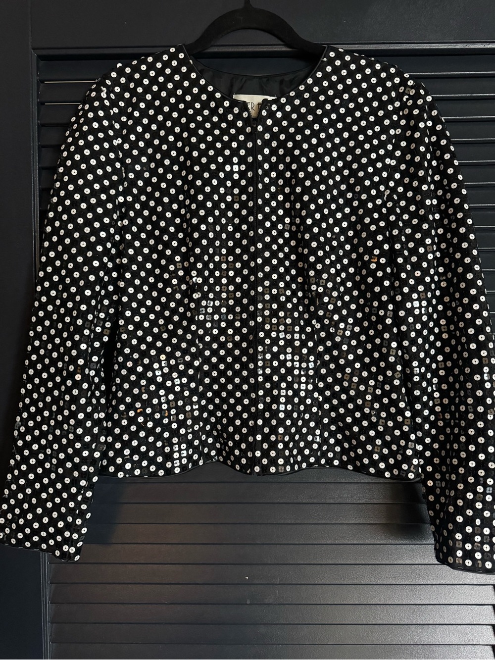 Vintage After Five Black Silver Sequin Zip Evening Jacket XS